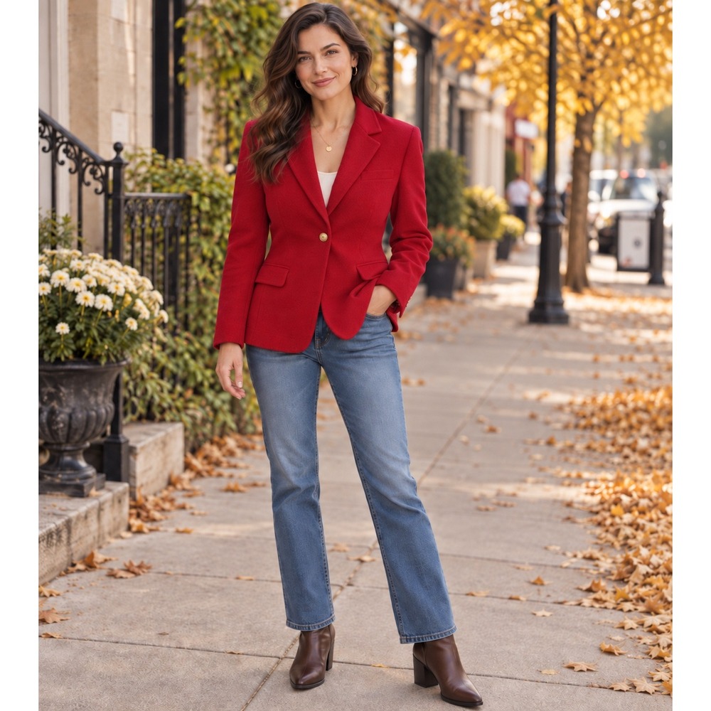 Vintage Red Blazer Jacket Womens Tailored Lined Classic Statement Career Sz 8